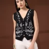 Floral Embroidered V Neck Top