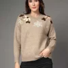 Women Cable Knit Embroidered Top