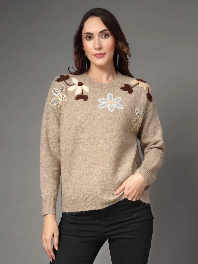 Women Cable Knit Embroidered Top