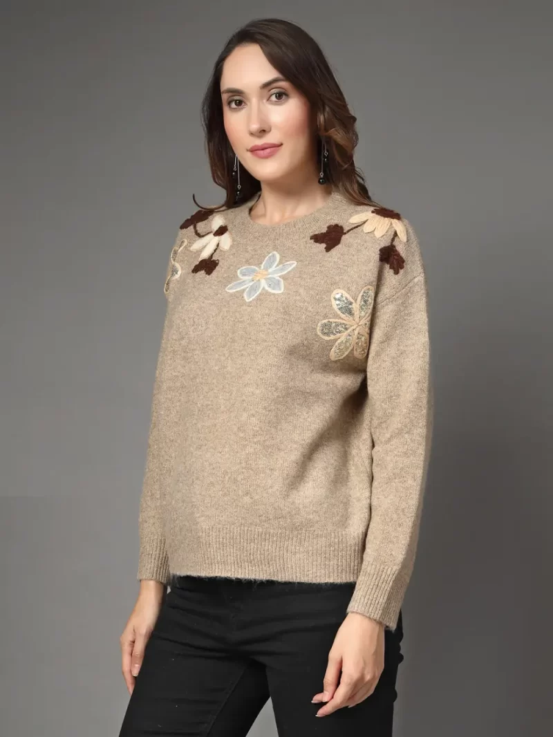 Women Cable Knit Embroidered Top