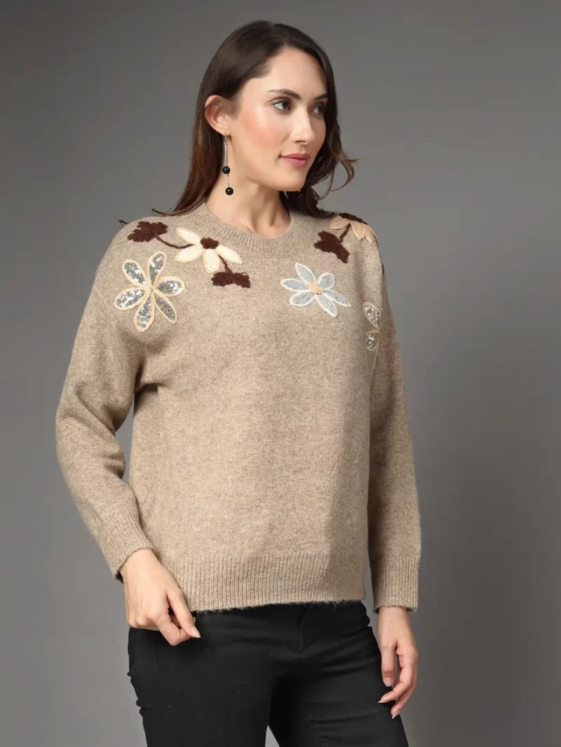 Women Cable Knit Embroidered Top