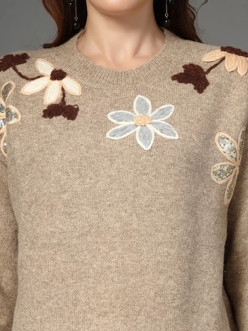 Women Cable Knit Embroidered Top