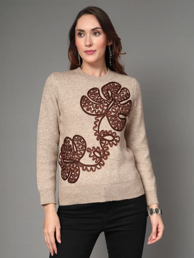 Women Cable Knit Embroidered Top