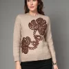 Women Cable Knit Embroidered Top