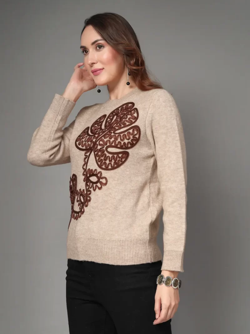 Women Cable Knit Embroidered Top