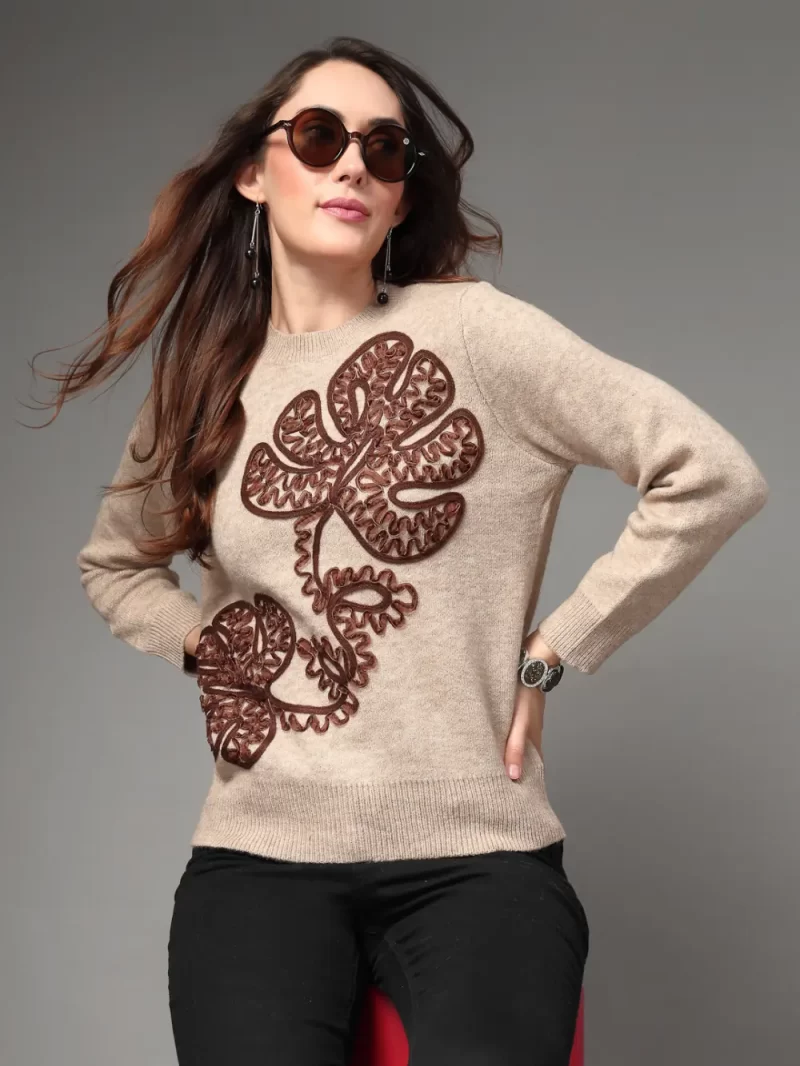 Women Cable Knit Embroidered Top