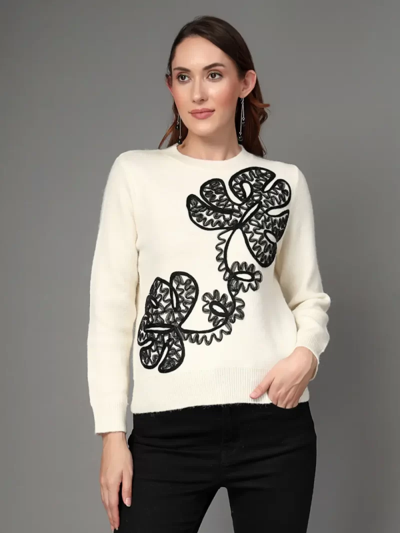 Women Cable Knit Embroidered Top
