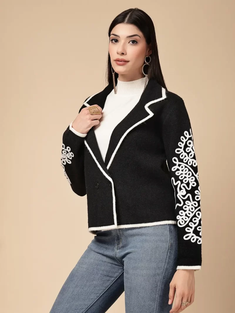 Women Lapel Collar Acrylic Cardigan With Top