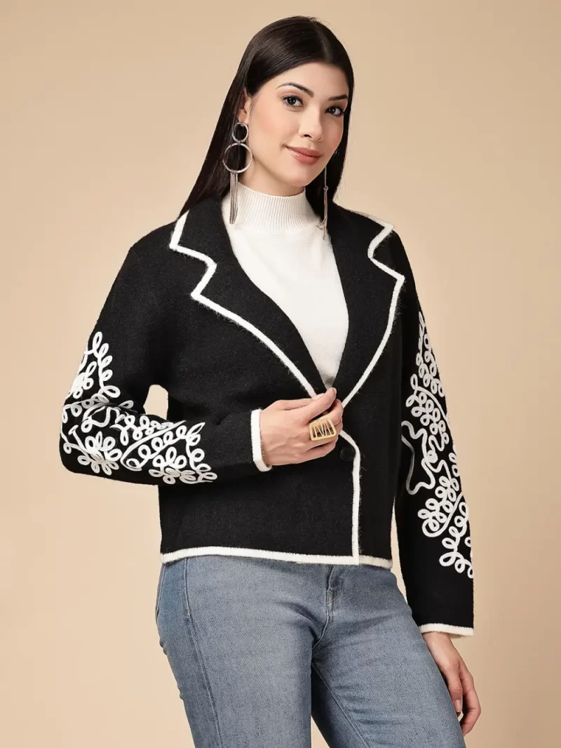 Women Lapel Collar Acrylic Cardigan With Top