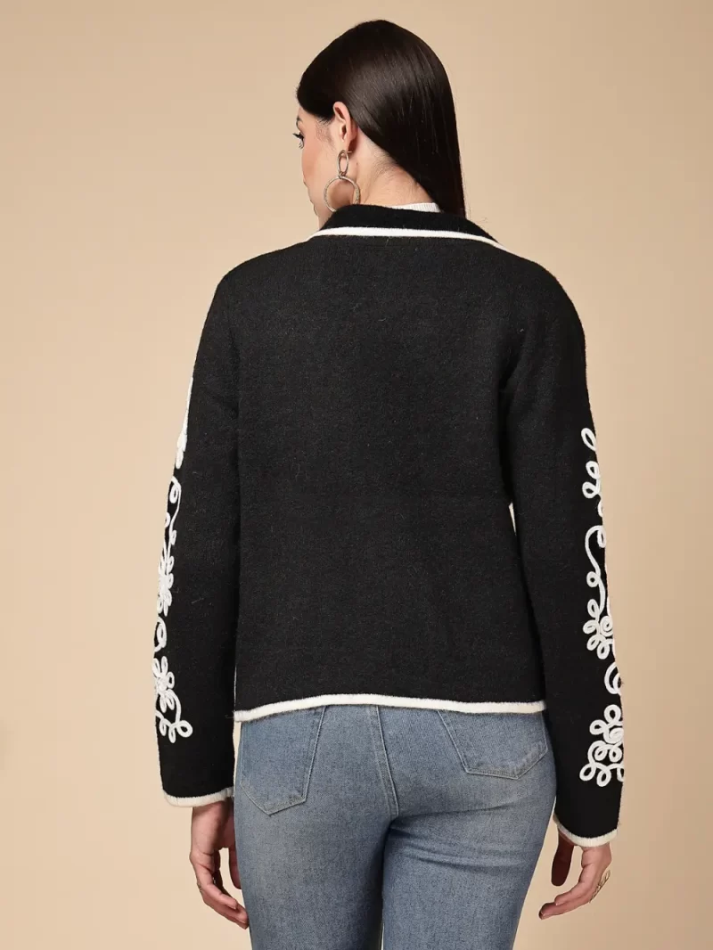 Women Lapel Collar Acrylic Cardigan With Top