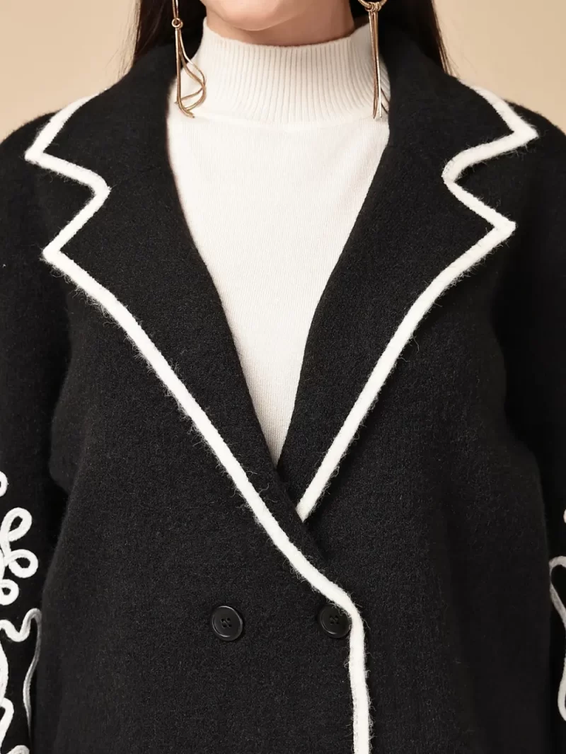 Women Lapel Collar Acrylic Cardigan With Top