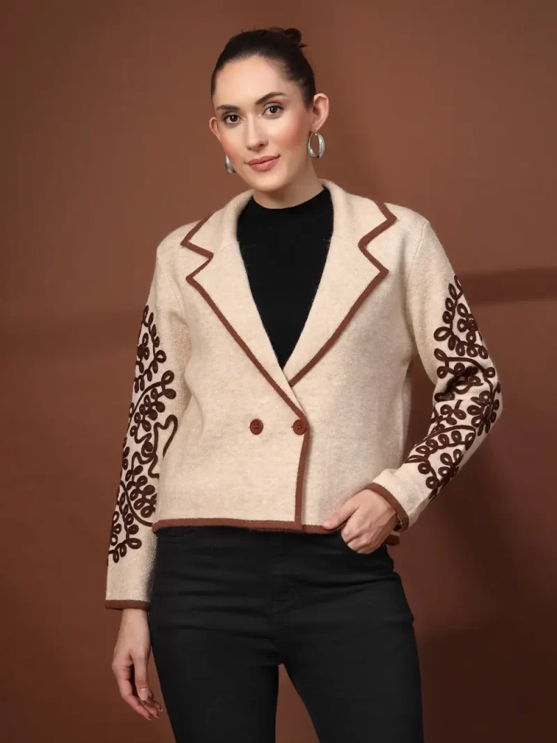 Women Lapel Collar Acrylic Cardigan With Top