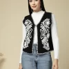 Women Embroidered Front-Open Jacket With Top