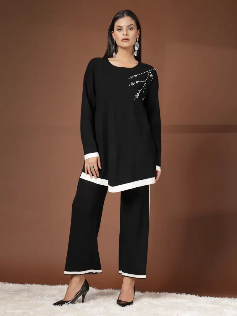 Black Luxe Winter Coord Set - Set Of Top And Pants