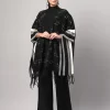 Women Poncho With Geometric Embroidery Cord Set