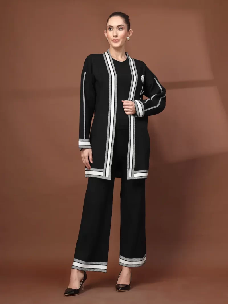 Women High Neck Long Sleeves Top Shrug With Trousers