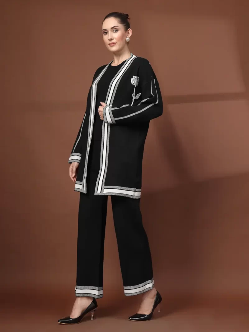 Women High Neck Long Sleeves Top Shrug With Trousers