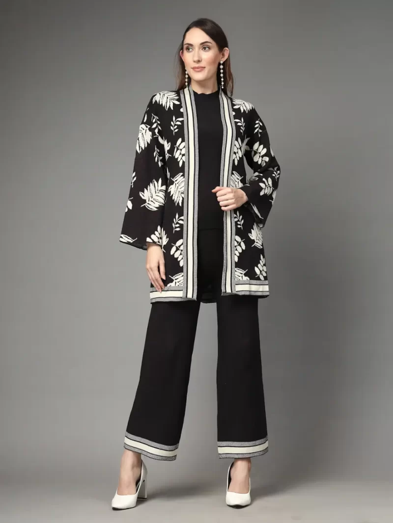 Women Round Neck Long Sleeves Top Shrug With Trousers