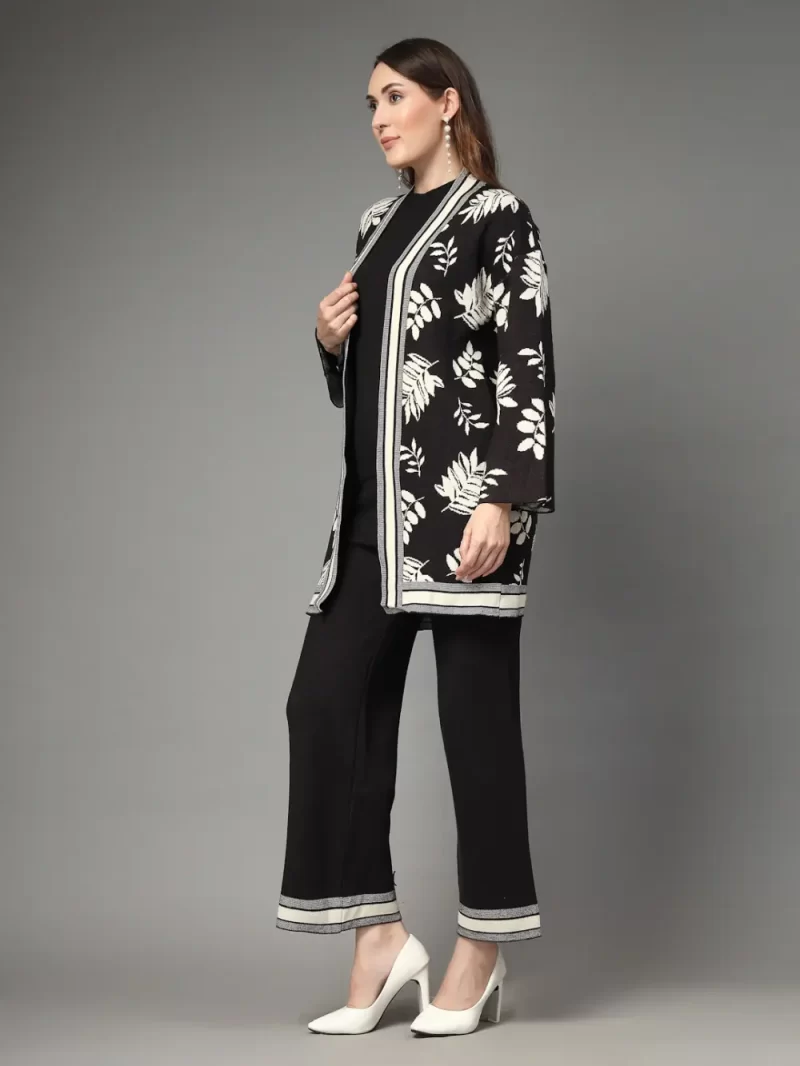 Women Round Neck Long Sleeves Top Shrug With Trousers