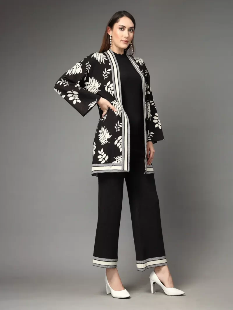 Women Round Neck Long Sleeves Top Shrug With Trousers