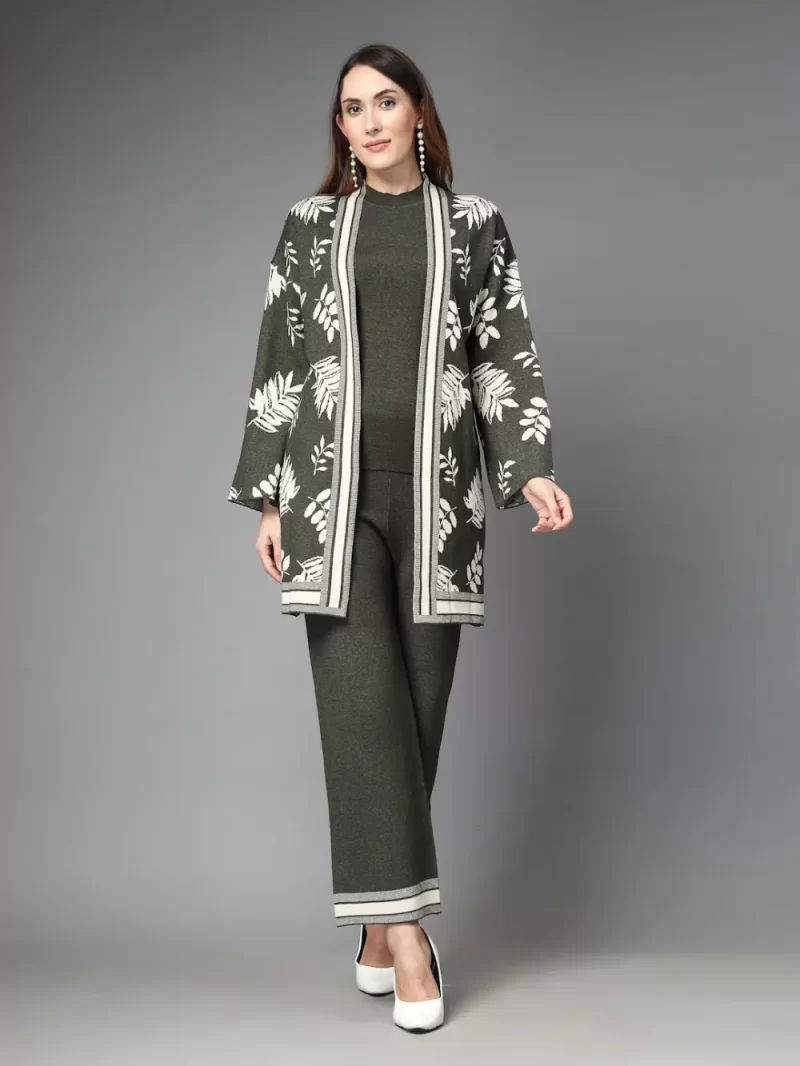 Women Round Neck Long Sleeves Top Shrug With Trousers