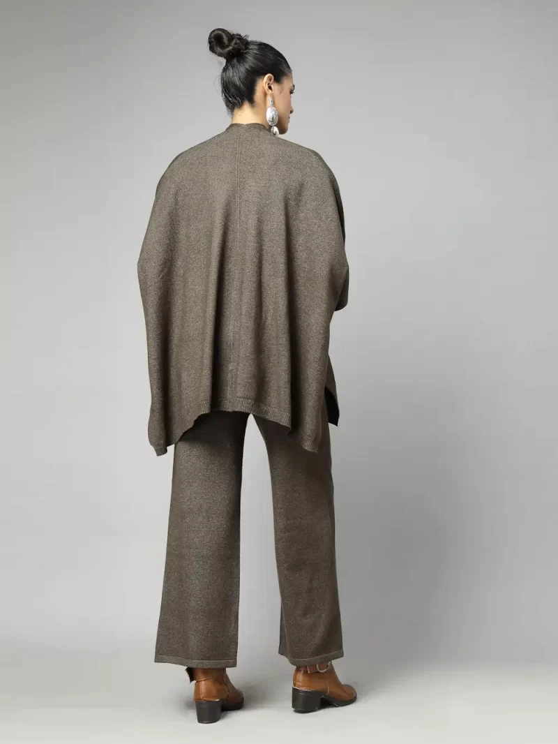 Brown Luxe Winter Coord Set - Set Of Top With Shrug And Pants