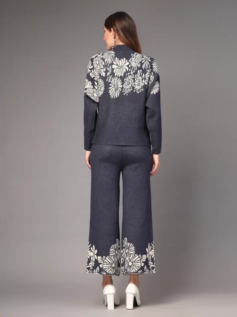 Women Floral Knit Co-Ord Set With Mock Neck
