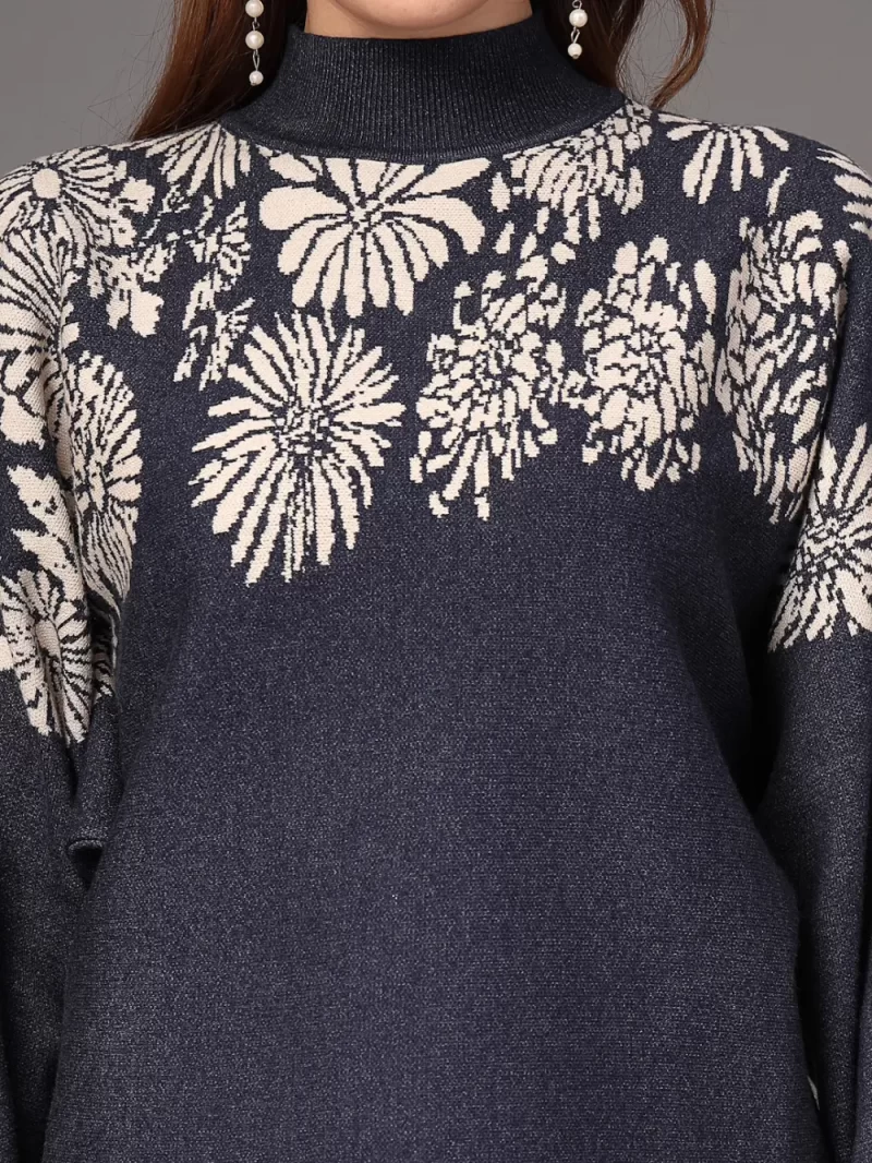 Women Floral Knit Co-Ord Set With Mock Neck