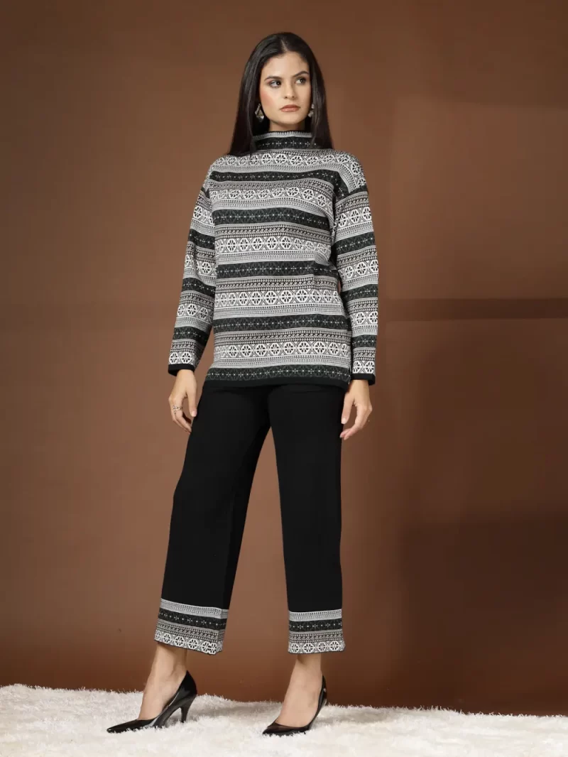 Green Luxe Winter Coord Set - Set Of Top And Pants