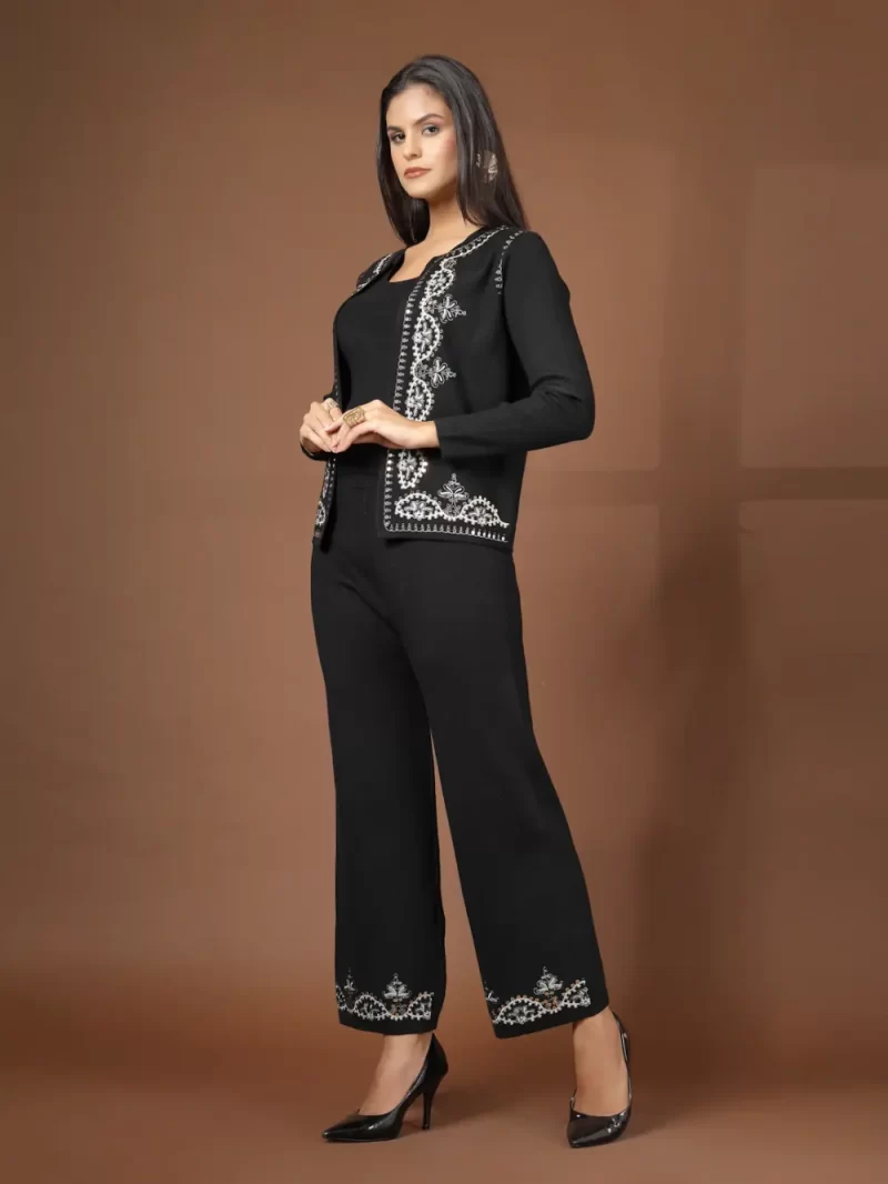Women Embroidered Jacket Open Neck Pant Set