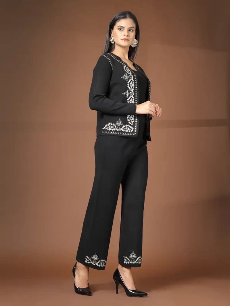 Women Embroidered Jacket Open Neck Pant Set