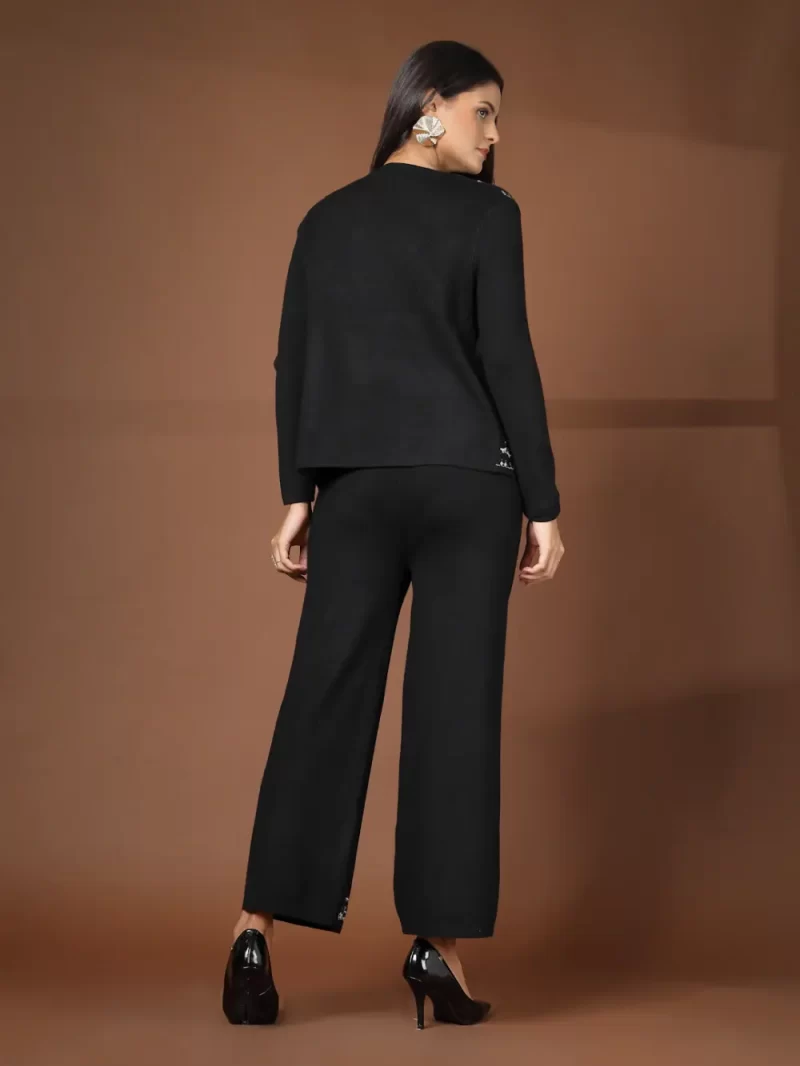 Women Embroidered Jacket Open Neck Pant Set