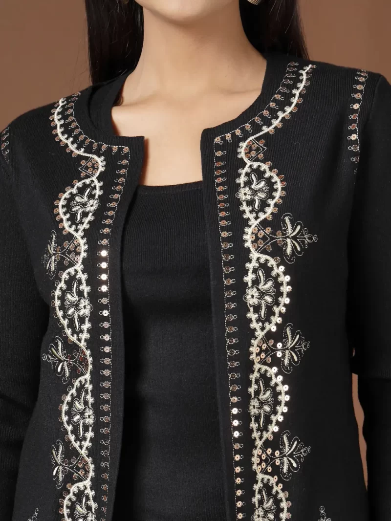 Women Embroidered Jacket Open Neck Pant Set
