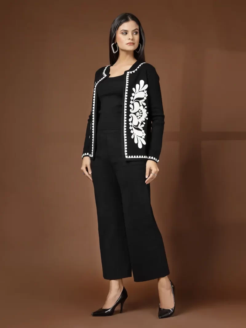 Women Embroidered Jacket With Pant Set