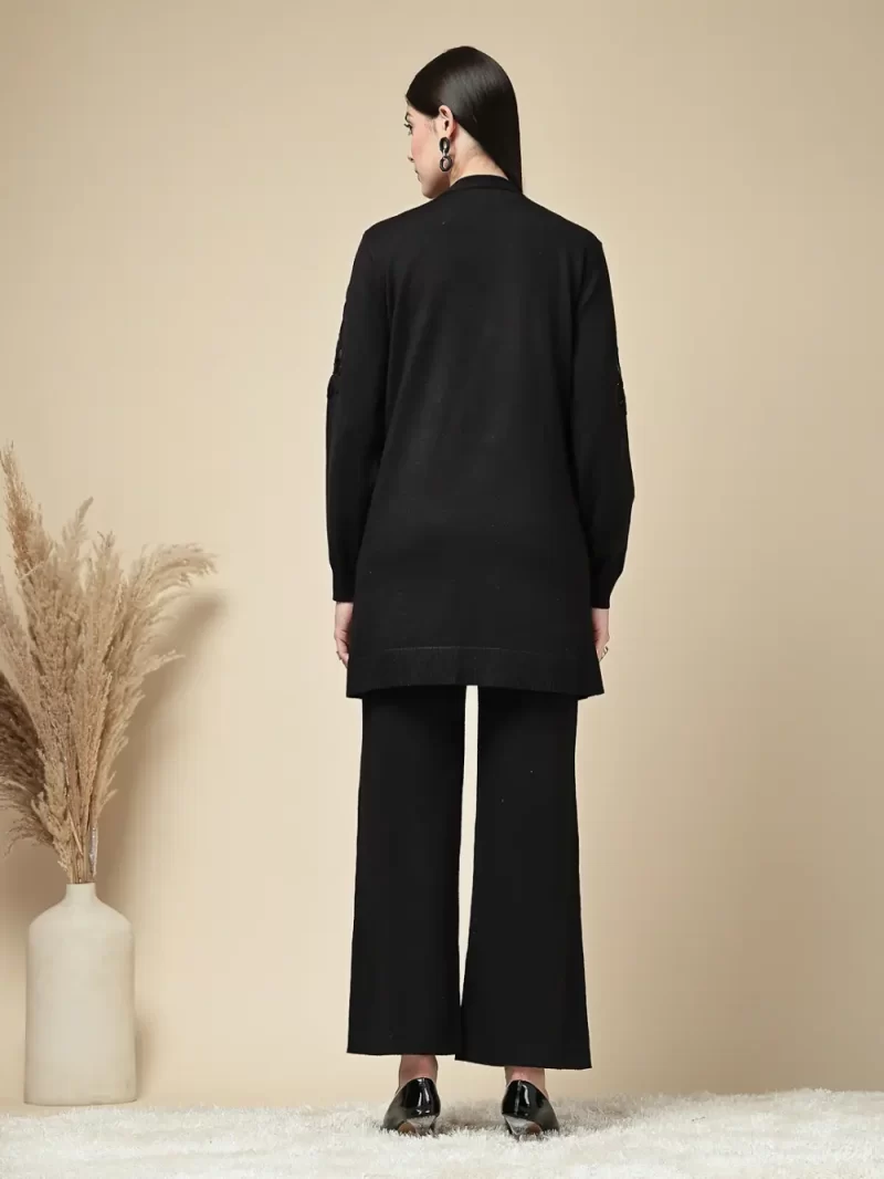 Women Elegant Knit Co-Ord Set With Embellished Floral Jacket