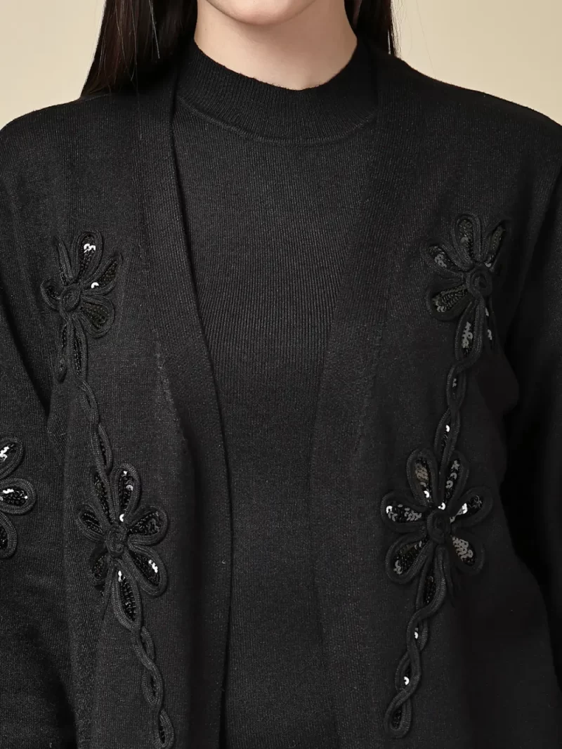 Women Elegant Knit Co-Ord Set With Embellished Floral Jacket