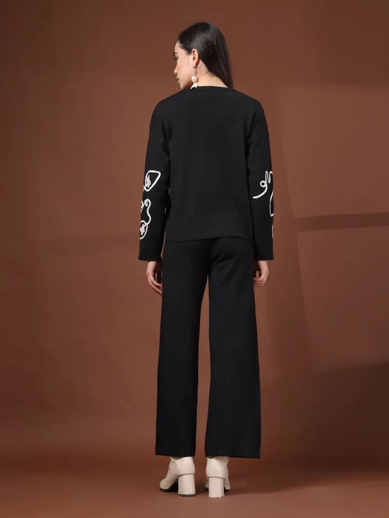 Women Black & White Embroidered Cord Set