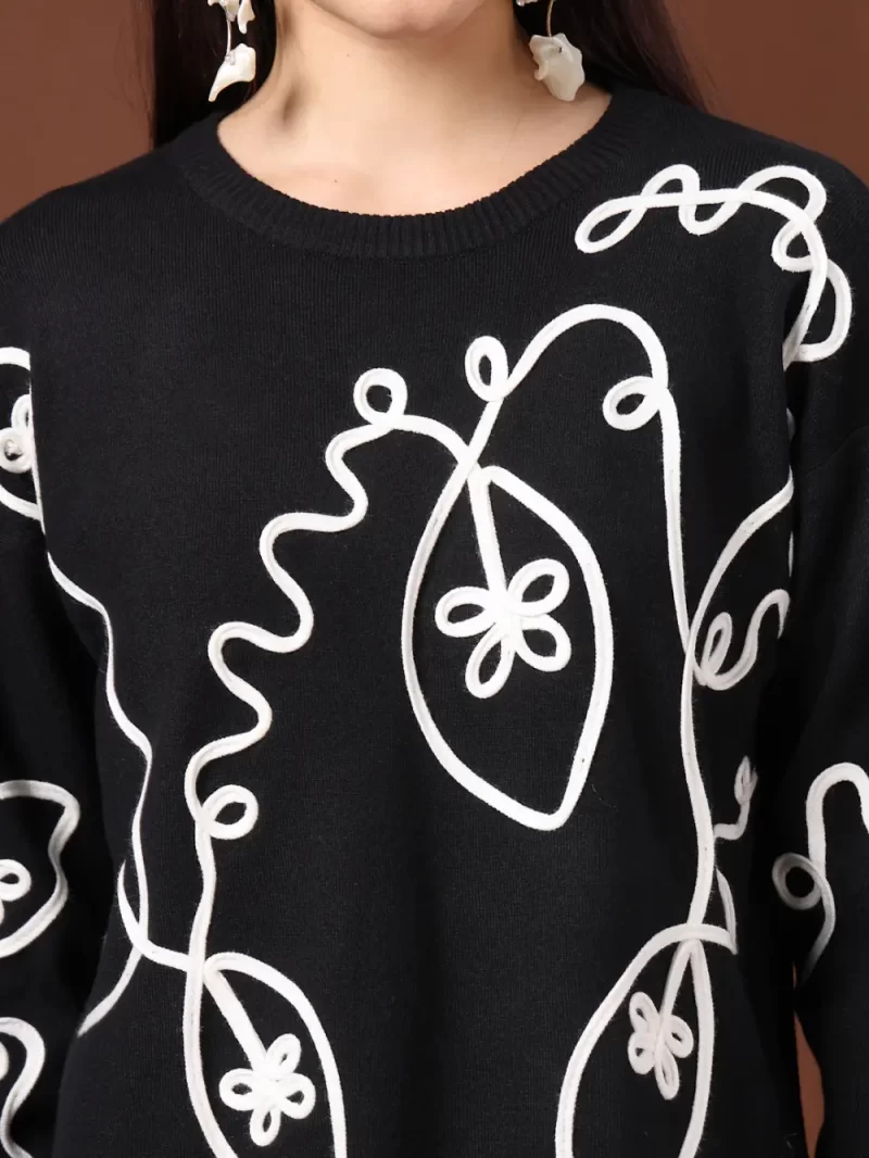 Women Black & White Embroidered Cord Set