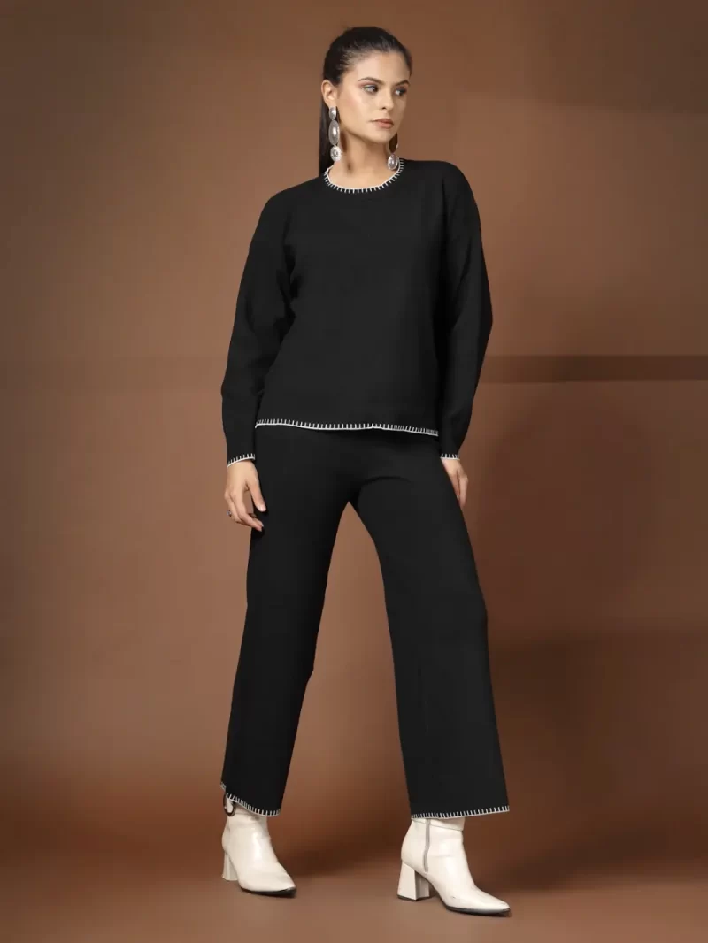 Women Solid Round Neck Co-Ords Set