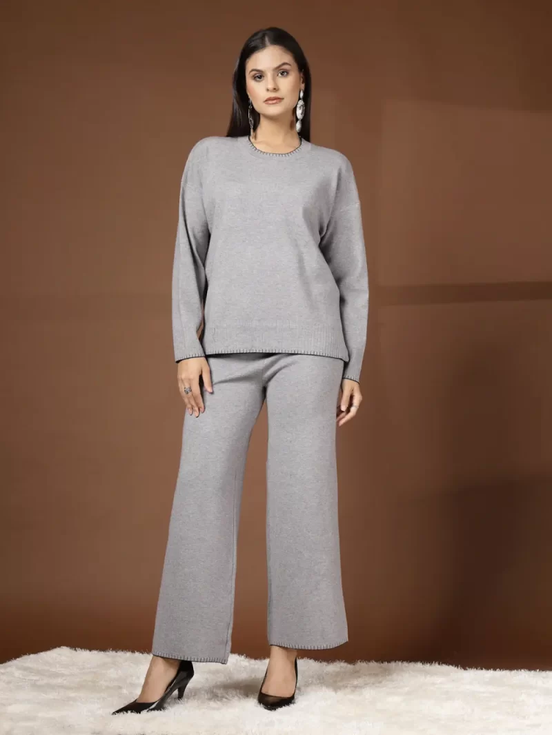 Women Solid Round Neck Co-Ords Set