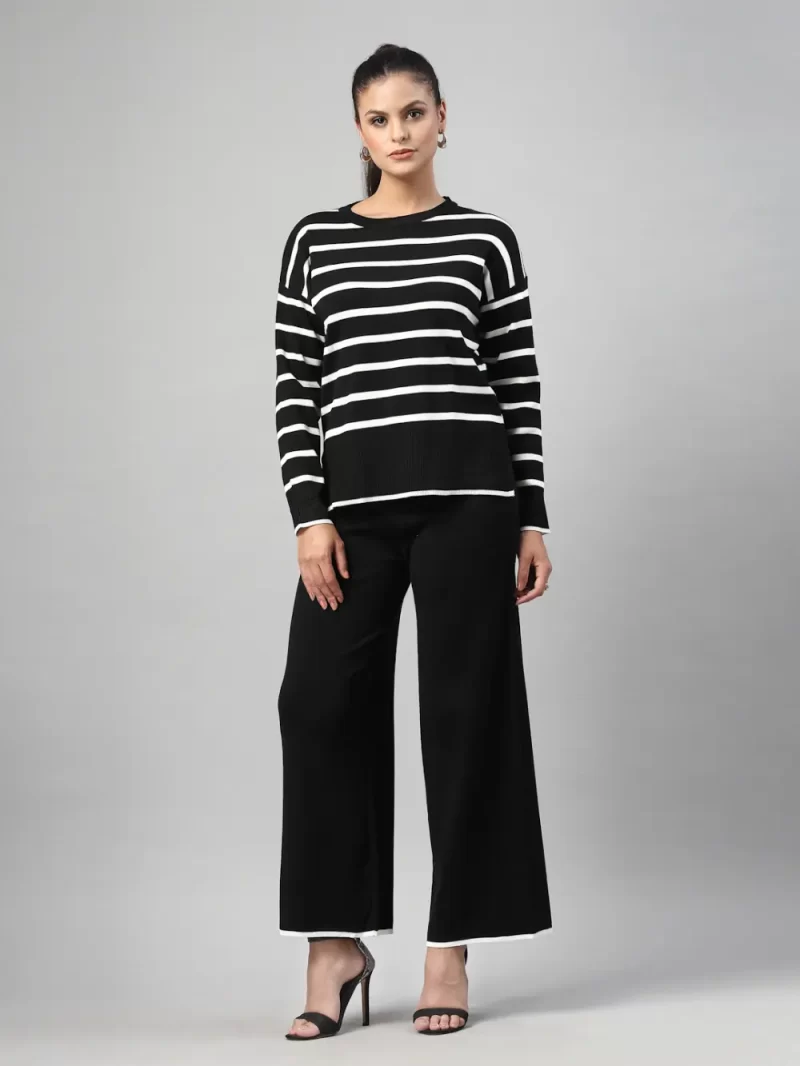 Women Striped Round Neck Co-Ords Set