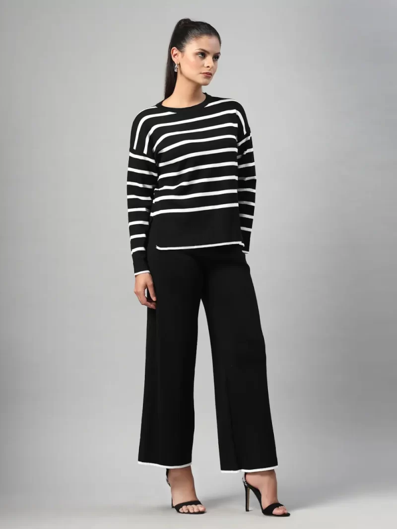 Women Striped Round Neck Co-Ords Set