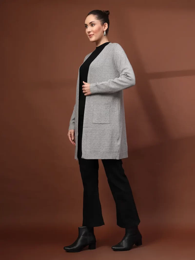 Women Self Design Open Front Longline Shrug