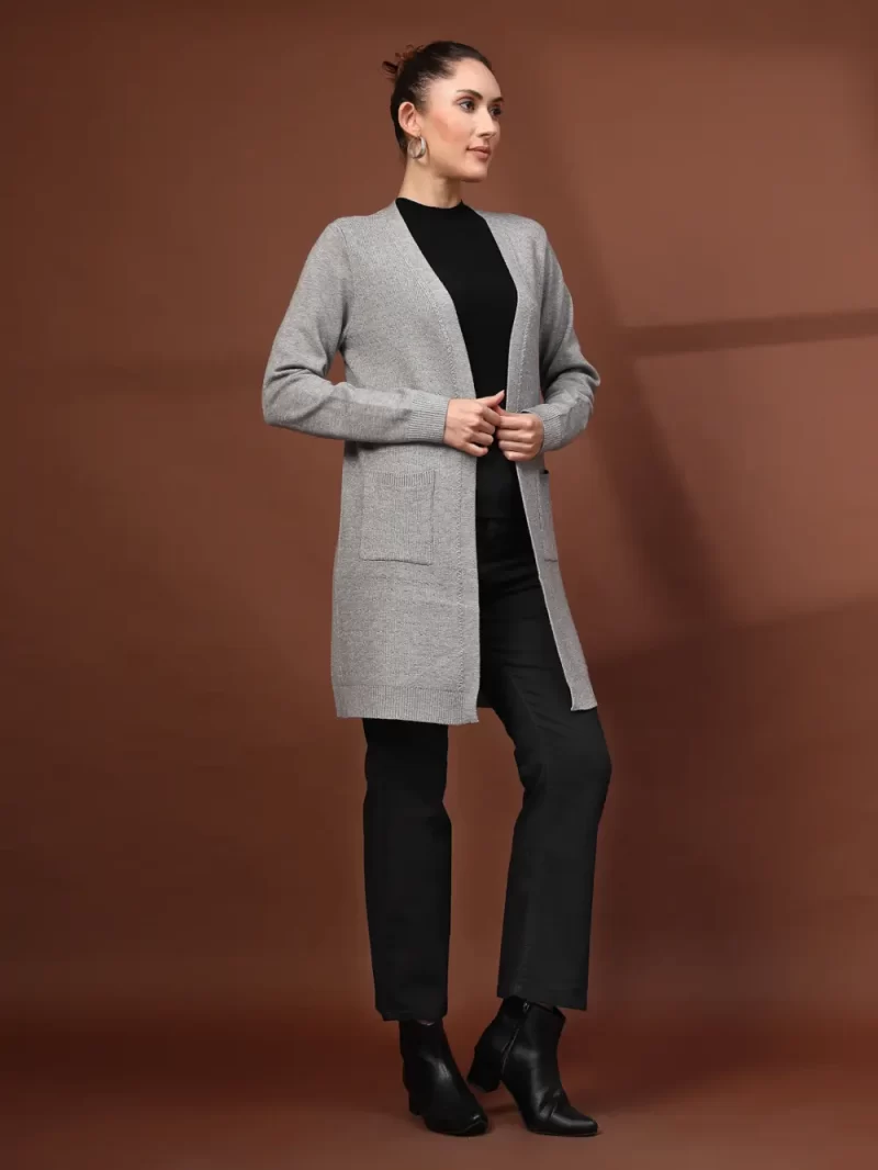 Women Self Design Open Front Longline Shrug