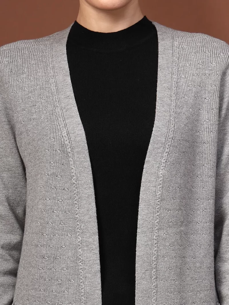 Women Self Design Open Front Longline Shrug