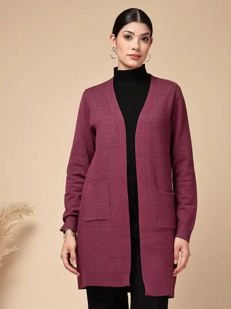 Women Self Design Open Front Longline Shrug