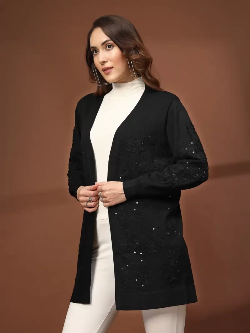 Women Longline Front Open Embellished Shrug