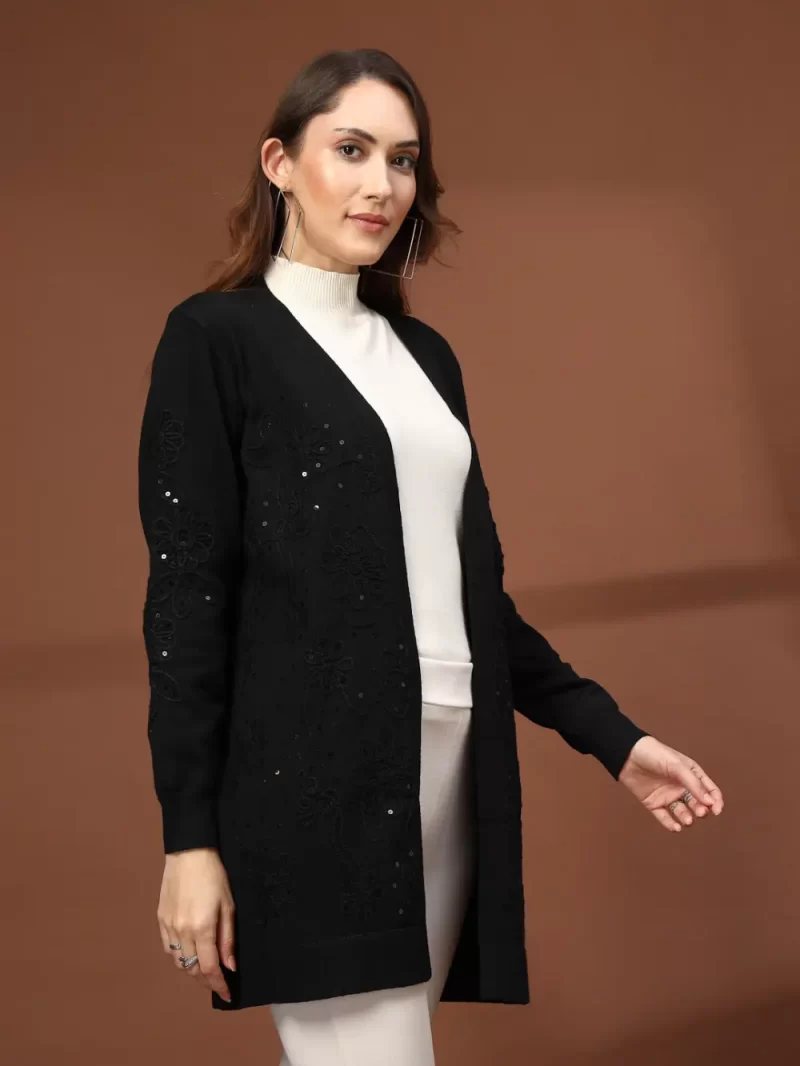 Women Longline Front Open Embellished Shrug
