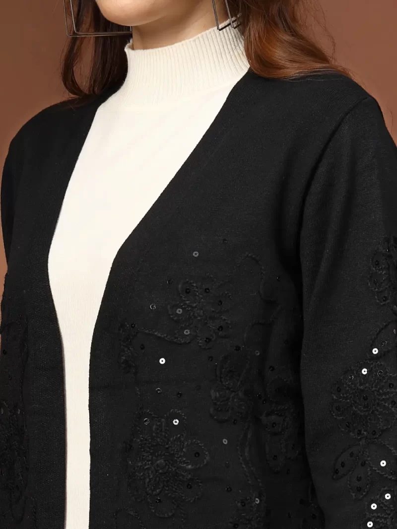 Women Longline Front Open Embellished Shrug