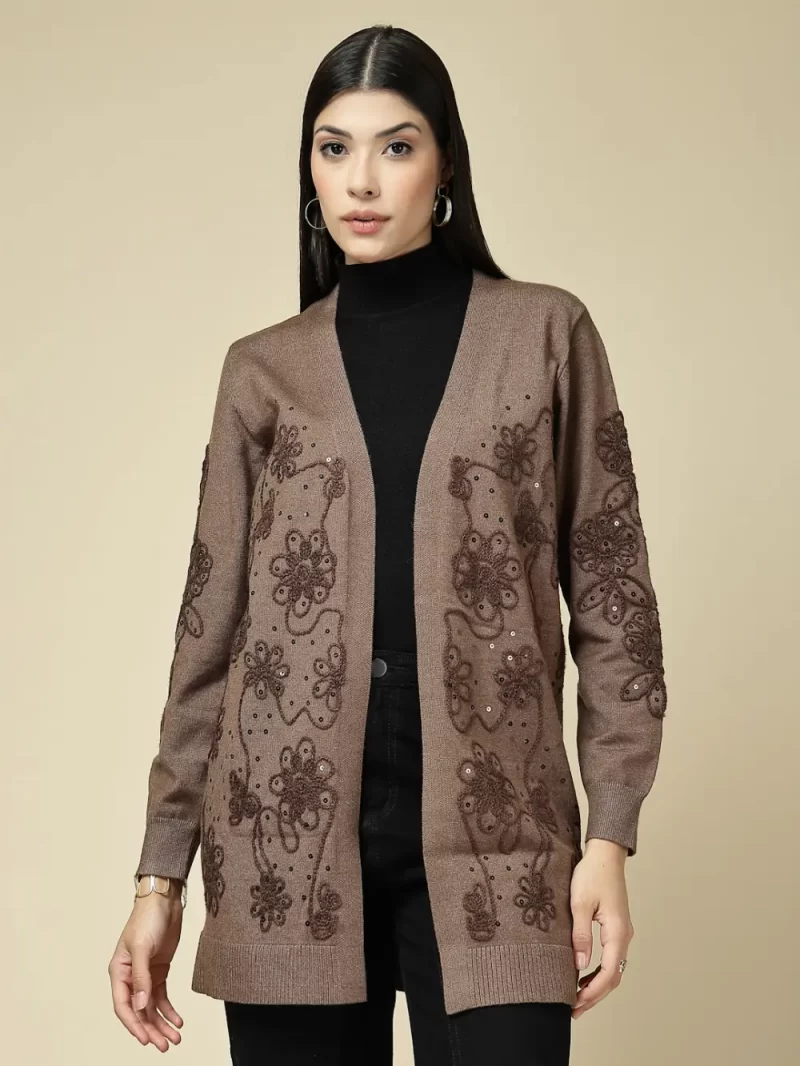 Women Longline Front Open Embellished Shrug